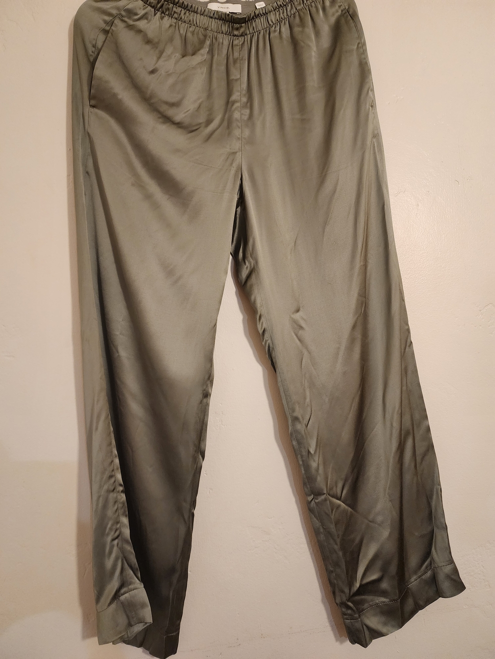 Vince Olive Green Elastic Waist Satin Pants